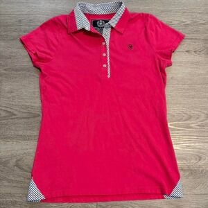 Ariat Women's Medium Pink Equestrian Polo Shirt Striped Trim Performance M/M